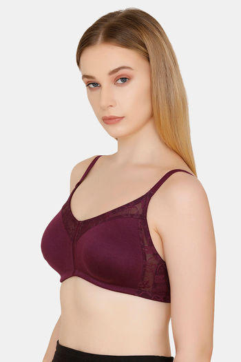 Buy Bwitch Non Padded Wirefree Cotton Lined Lace Super Support Bra - Plum  at Rs.699 online