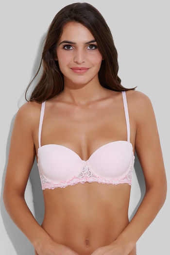 Zivame Lace Touch Demi Coverage Laser Wings Bra-Pink