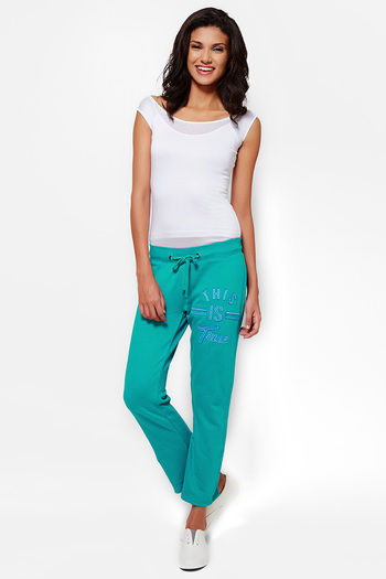 Zivame Varsity Straight Fit Full Length Sweatpants- Persian Green