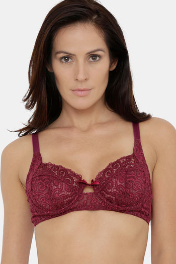 Buy Candour London Double Layered Wired Full Coverage Lace Bra - Maroon