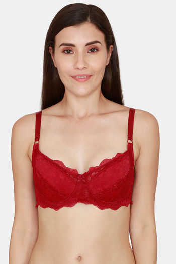 Buy Coucou Essentials Padded Wired Medium Coverage Lace Bra - Urban Red