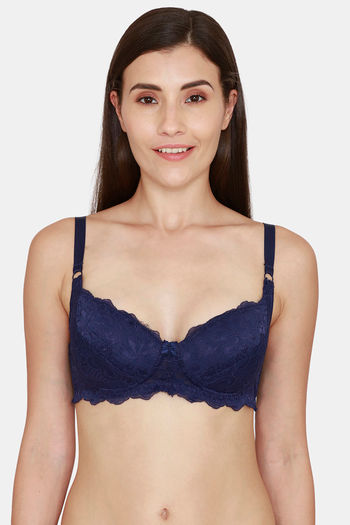 Buy Coucou Essentials Padded Non Wired Medium Coverage Lace Bra - Medieval Blue