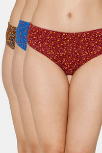 Buy Coucou Mid Rise Full Coverage Hipster Panty (Pack of 3) - Brick Red Blue Green