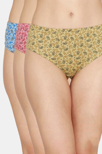 Coucou Mid Rise Full Coverage Hipster Panty Pack of 3 Brick Red Blue Yellow Print