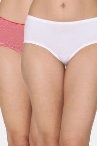 Buy Coucou Mid Rise 3/4th Coverage Hipster Panty (Pack of 2) - Red White Stripe and White