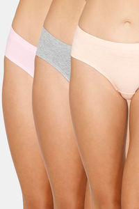 Buy Coucou Mid Rise 3/4th Coverage Hipster Panty (Pack of 3) - Grey Barley Pink Peach