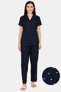 Buy Coucou Rayon Printed Pyjama Sets - Black Star Print