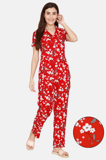 Buy Coucou Woven Printed Pyjama Set - Fiery Red