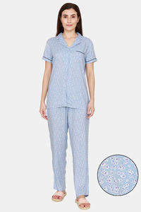Buy Coucou Rayon Printed Pyjama Set - Sky Blue
