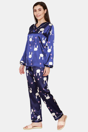 Buy Coucou Polyester Elastane Printed Pyjama Set - Navy Blazer at Rs.765  online