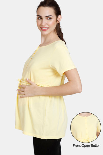 Buy Coucou Bamboo Cotton Maternity & Nursing Top With Front Open Button -  Pastel Yellow at Rs.599 online