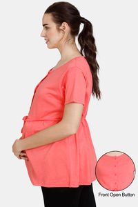 Buy Coucou Modal Maternity & Feeding Top With Front Open Button - Coral Pink