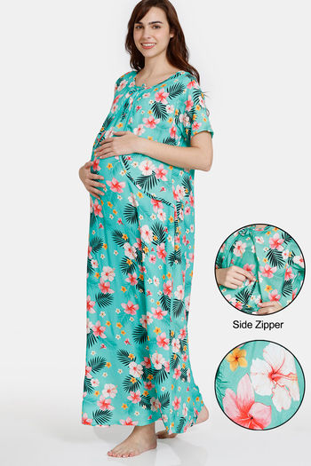 Buy Coucou Maternity Woven Full Length Loungewear Dress With Discreet Feeding - Aqua Green