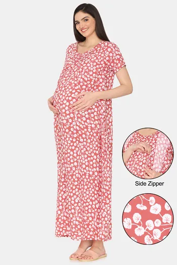 Buy Coucou Maternity Woven Full Length Nightdress With Side Zipper And Discreet Feeding - Sable