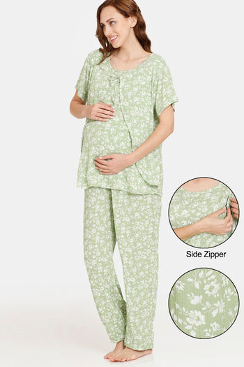 Buy Coucou Maternity Woven Pyjama Set With Discreet Feeding - Aspen Green