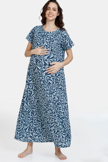 Buy Coucou Maternity Woven Full Length Loungewear Dress With Front Zipper  And Discreet Feeding - Pageant Blue at Rs.1699 online