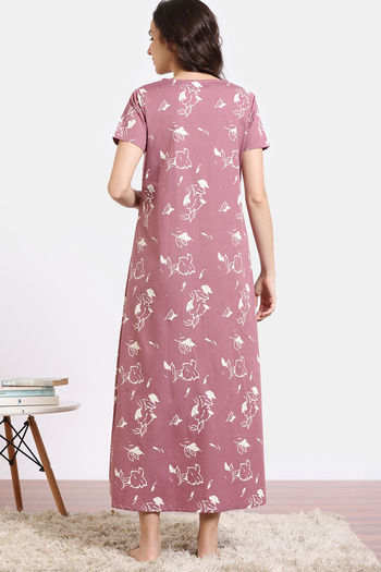 Buy Coucou Maternity Woven Full Length Loungewear Dress With Front Zipper  And Discreet Feeding - Blush at Rs.1449 online