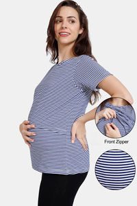 Buy Coucou Cotton Maternity & Feeding Top With Front Zipper and Discreet Feeding - Star White