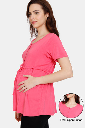 Buy Coucou Bamboo Cotton Maternity & Feeding Top - Front Open Button - Paradise Pink