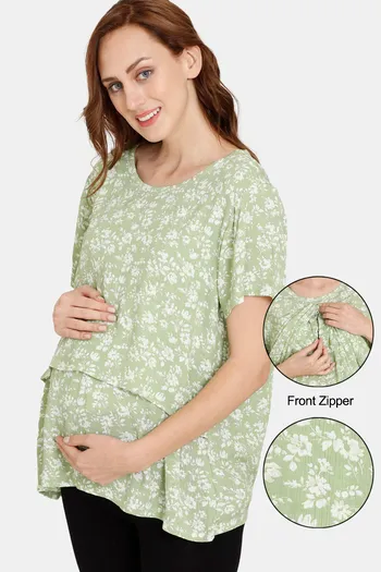Buy Coucou Maternity Woven Loungewear Top With Discreet Feeding - Aspen Green