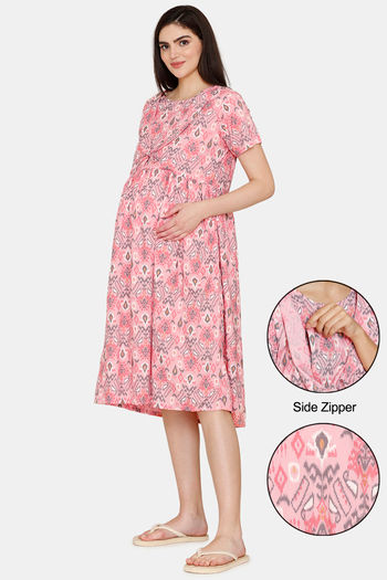 Buy Zivame Maternity Floral Pop Woven Knee Length Nightdress