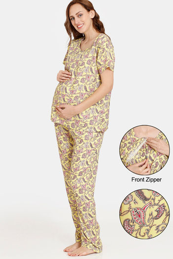 Buy Coucou Maternity Woven Pyjama Set With Discreet Feeding - Vibrant Yellow
