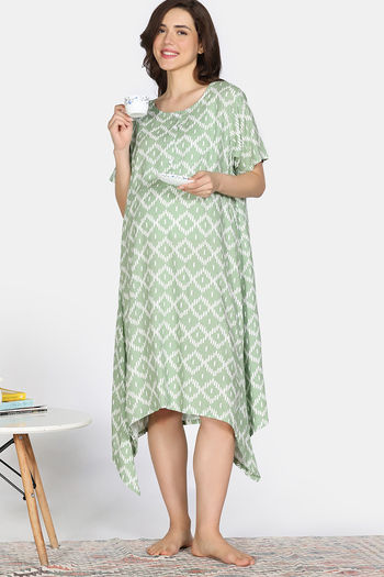 Buy Coucou Maternity Woven Mid Calf Length Loungewear Dress With Front Open  Button - Crocodile Green at Rs.848 online | Nightwear online