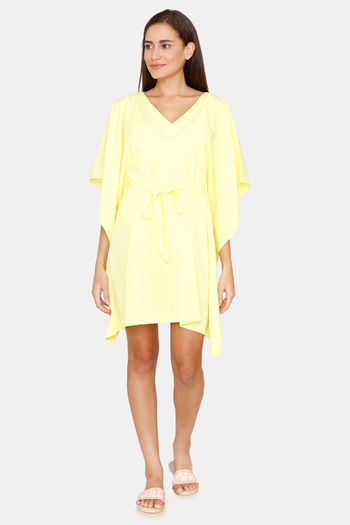 Buy Coucou Knee Length Slip On Poncho With Waist Tie Up - Vibrant Yellow