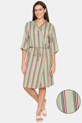 Buy Coucou Above Knee Robe With Tie On - Herbal Garden Stripe