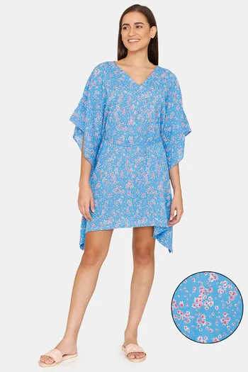 Buy Coucou Cotton Knee Length Cover Ups With Waist Tie up - Princess Blue