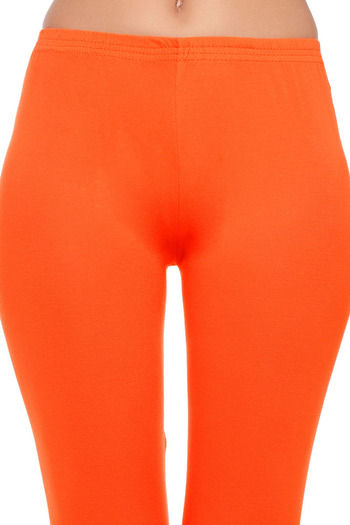 Zivame Stretch Cotton Blend Burnout Calf Length Leggings- Tangerine Orange