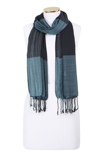 Zivame Versō Cotton Silk Yarn Dyed Scarf-Navy Blue