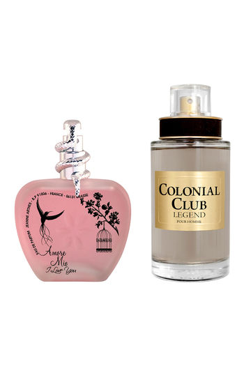 Jeanne Arthes Colonial Club Legend Eau De Toilette For Men + Amore Mio I  Love You Eau De Parfum For Women Combo Set - Pack Of 2