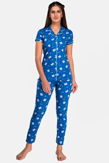 Buy Evolove Women's  Cotton Pyjama Sets - Blue