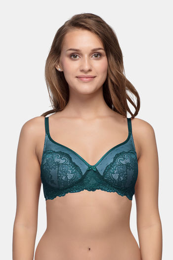 Enamor F089 Lace Bra - Medium Coverage Padded Wirefree - Peacock Green-89  36C