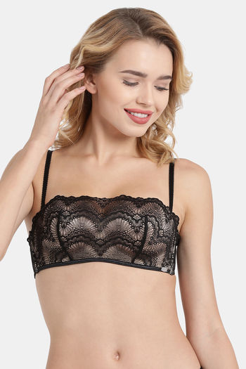 Enamor Padded Wirefree Laminated Cups Cami Shaper Lace Bra - Black