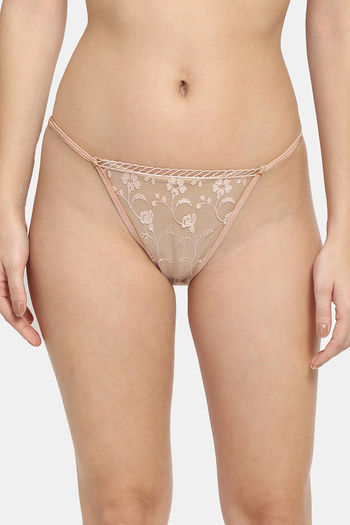 Erotissch Women Black & Nude-Coloured Printed Thongs Brief Panty