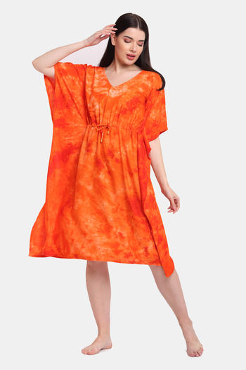 Buy Erotissch Knee Length Kaftan Nightdress - Orange
