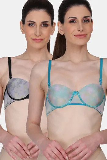 Buy Amour Secret Padded Wired Low / Demi Coverage T-Shirt Bra (Pack of 2) -  Aqua Blue Black at Rs.539 online