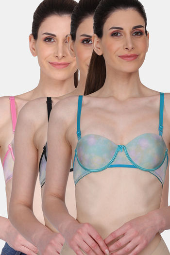 Buy Amour Secret Padded Wired Low / Demi Coverage T-Shirt Bra (Pack of 3) - Aqua Blue Black Pink