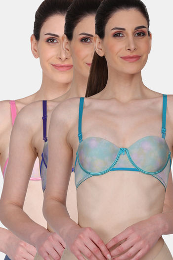 Buy Amour Secret Padded Wired Low / Demi Coverage T-Shirt Bra (Pack of 3) - Aqua Blue Blue Pink
