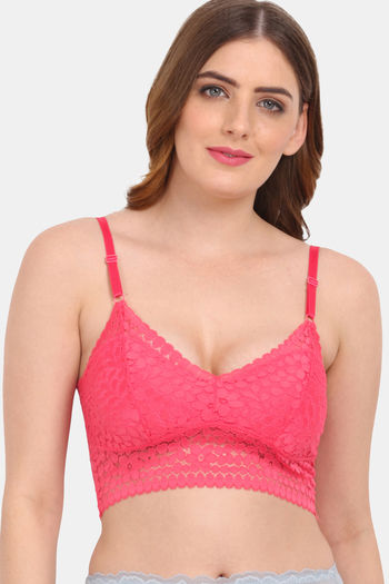 Buy Erotissch Pink Set of 2 Floral Lace Non-Padded Bralette Bra (S) Online