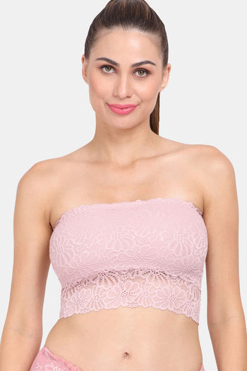 Tops, Pink See Through Elastic Lace Bandeau Strapless Lace Tube Top Lace  Crop Top