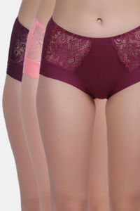Buy Amour Secret Full Coverage Mid Rise Hipster Panty (Pack of 3) - Maroon Peach Dark Purple