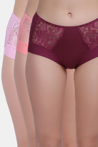 Buy Amour Secret Full Coverage Mid Rise Hipster Panty (Pack of 3) - Maroon Peach Purple