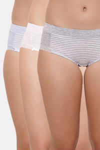 Buy Amour Secret 3/4th Coverage Mid Rise Hipster Panty (Pack of 3) - Grey Pink Blue 