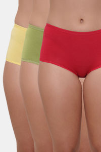 Buy Amour Secret Full Coverage Mid Rise Hipster Panty (Pack of 3) - Coral Green Yellow