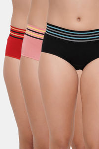 Buy Amour Secret 3/4th Coverage Mid Rise Hipster Panty (Pack of 3) - Black Dark Peach Red