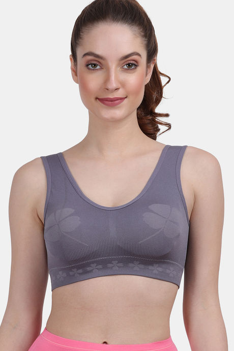 Buy Medium Impact Padded Racerback Sports Bra in Dark Grey Online