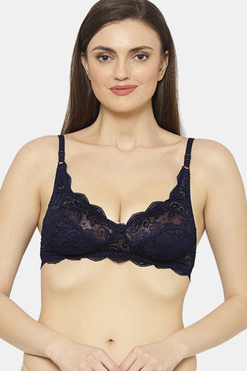 Buy Floret Lightly Lined Non Wired Medium Coverage Lace Bra - Navy Blue at  Rs.379 online